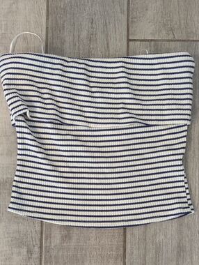 gaze Navy & White Striped Ribbed Tube Top